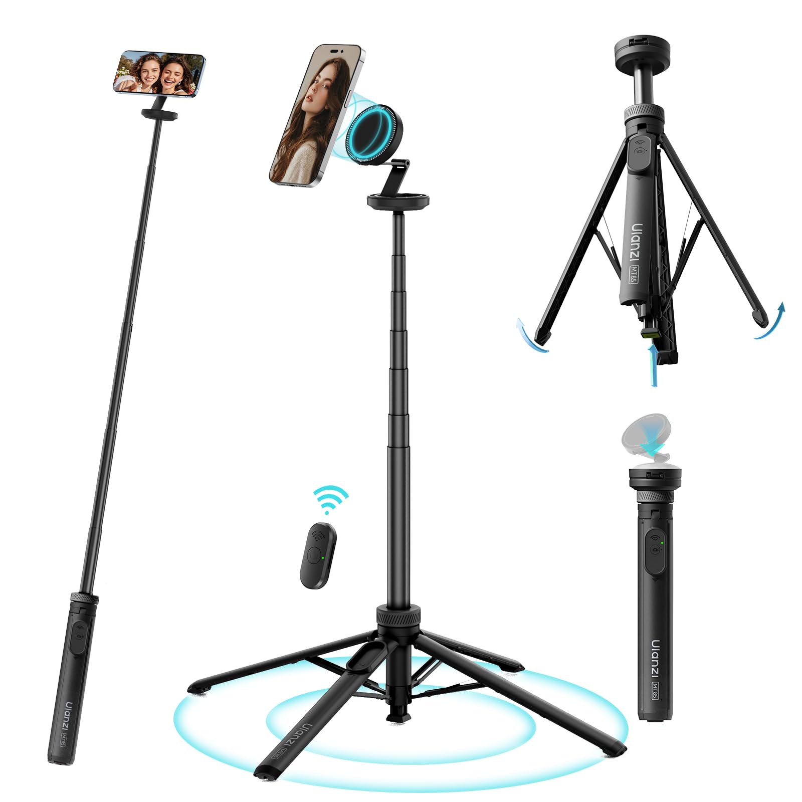 Amazon | Ulanzi MT-85 自撮り棒 スマホ三脚 ワンタッチ自動展開 四脚